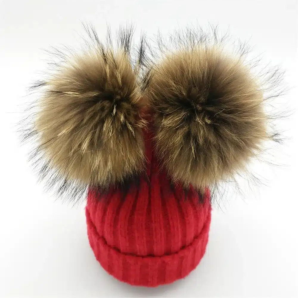 Lanxxy Real Mink Fur Pompom Hat Women Winter Caps Knitted Wool Cotton Hats Two Pom Poms Skullies Beanies Bonnet Girls Female Cap 14
