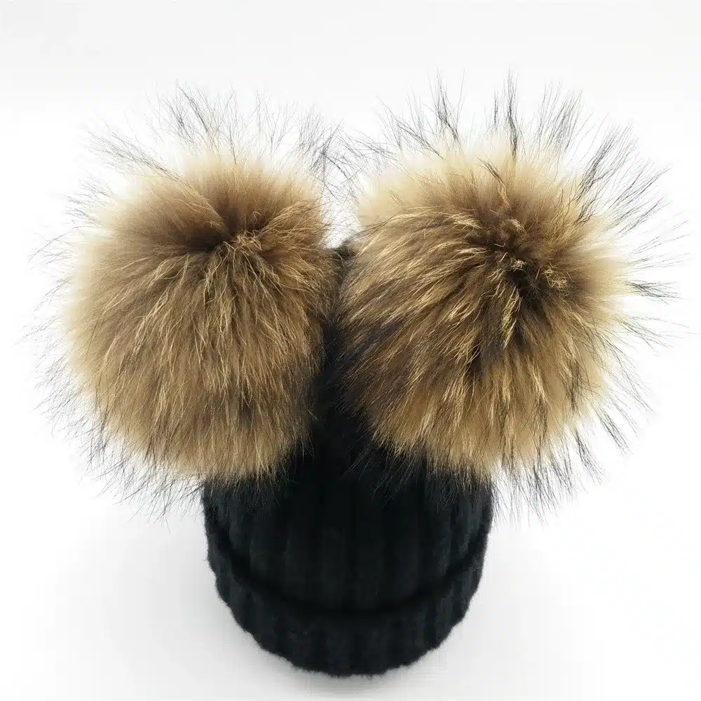 Lanxxy Real Mink Fur Pompom Hat Women Winter Caps Knitted Wool Cotton Hats Two Pom Poms Skullies Beanies Bonnet Girls Female Cap 15