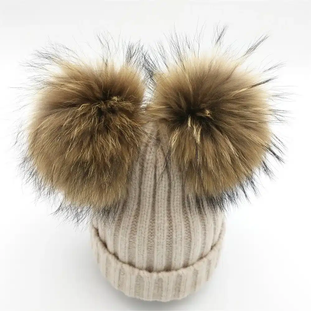 Lanxxy Real Mink Fur Pompom Hat Women Winter Caps Knitted Wool Cotton Hats Two Pom Poms Skullies Beanies Bonnet Girls Female Cap 17