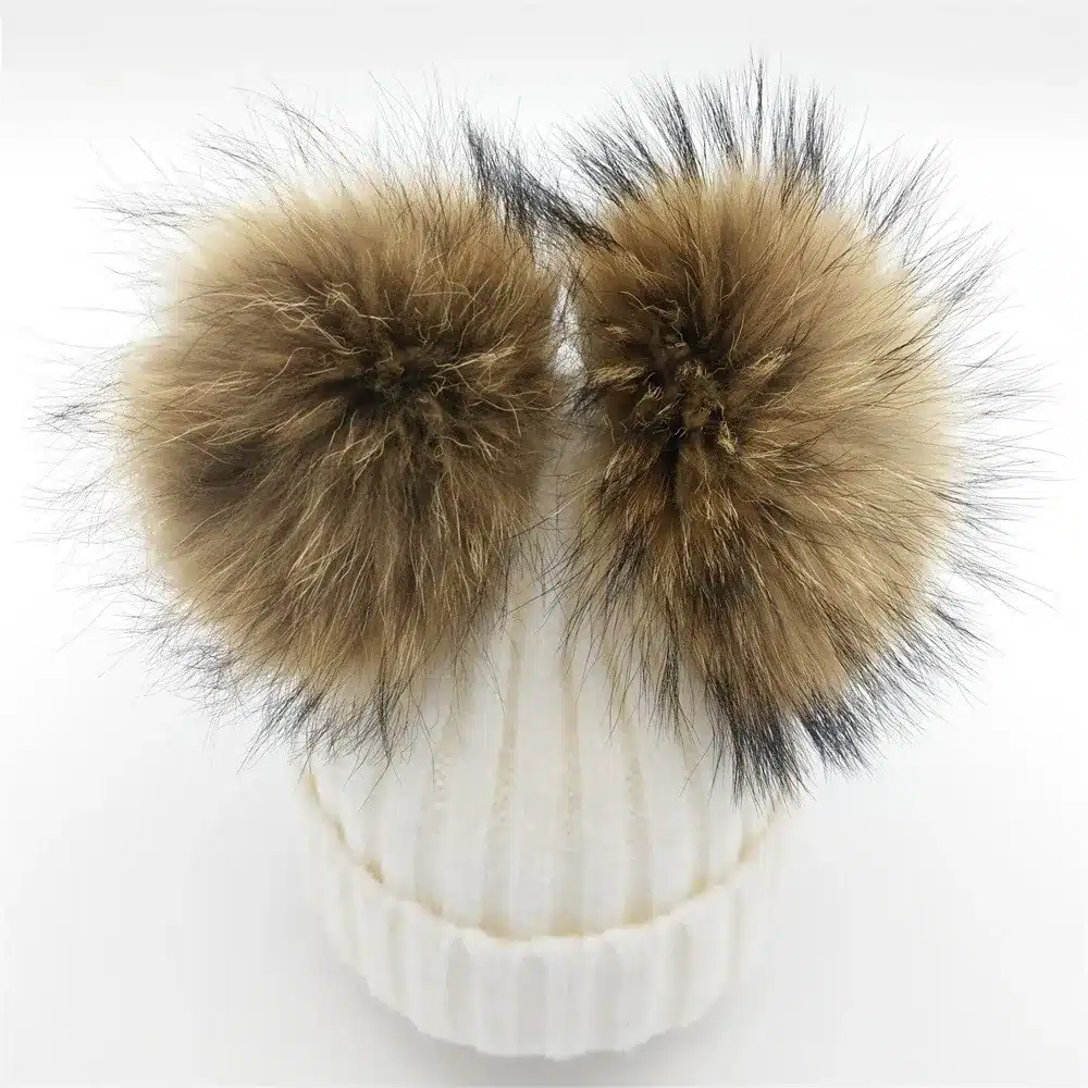 Lanxxy Real Mink Fur Pompom Hat Women Winter Caps Knitted Wool Cotton Hats Two Pom Poms Skullies Beanies Bonnet Girls Female Cap 18