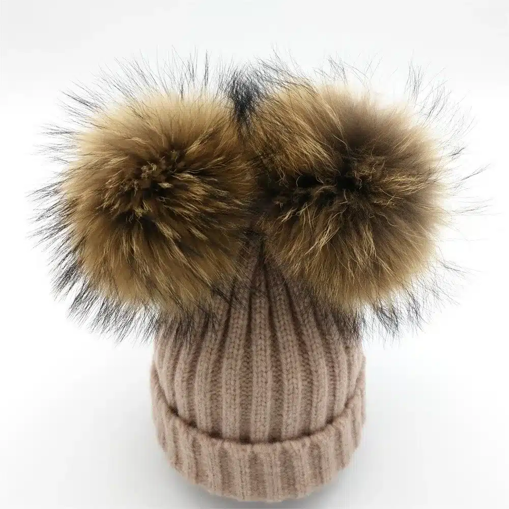 Lanxxy Real Mink Fur Pompom Hat Women Winter Caps Knitted Wool Cotton Hats Two Pom Poms Skullies Beanies Bonnet Girls Female Cap 19