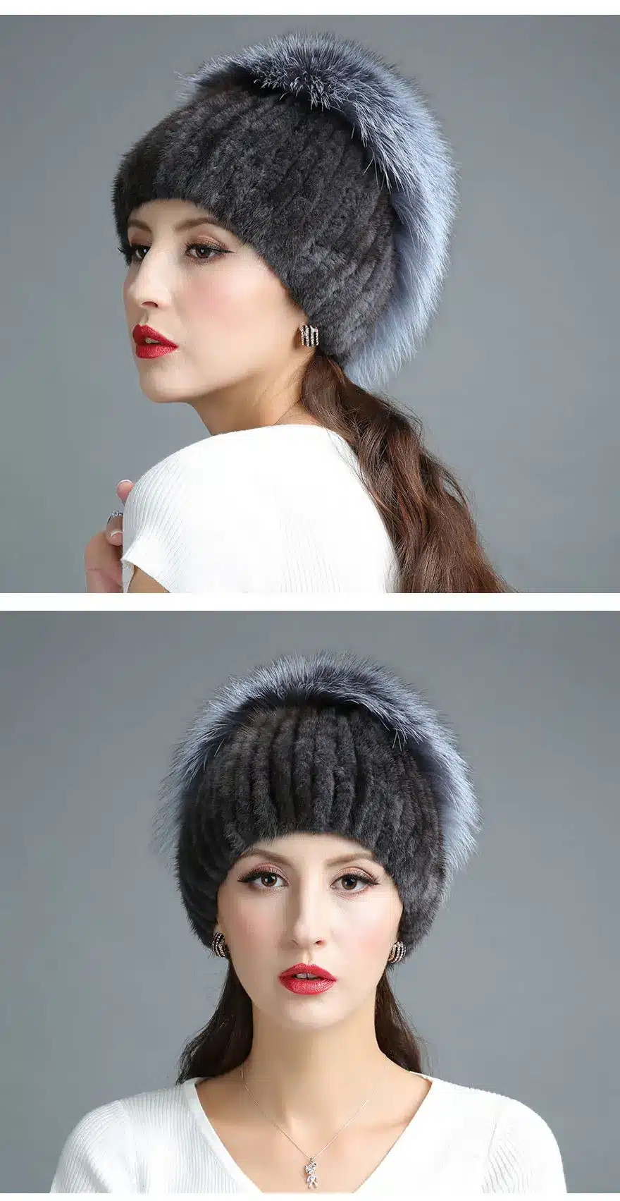 2017 New Fur Hat For Winter Women Genuine Mink Fur Hat With Silver Fox Fur Knitted Beanies Fashion Women Fur Caps 2