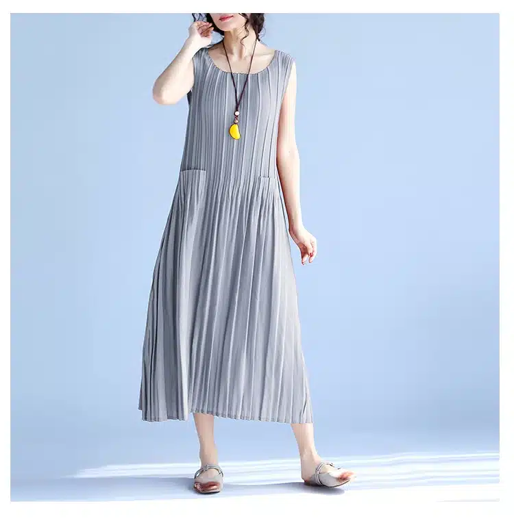 BelineRosa Women's Summer Dresses 2017 Pure Color Casual Women Draped Dress Sleeveless Plus Size Dresses for Women QY00001 26