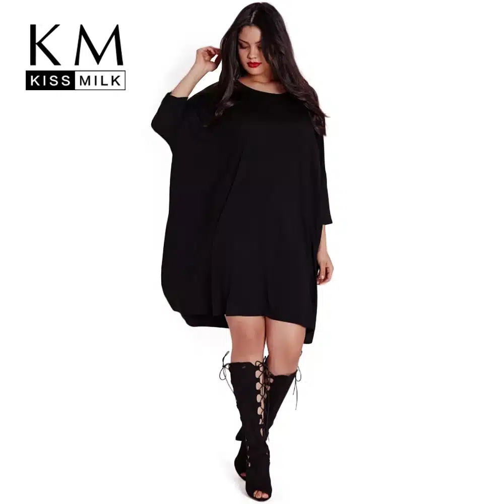 Kissmilk 2017 Big Size New Fashion Women Clothing Casual Brief Solid O-Neck Loose Summer Dress Plus Size Dress 4XL 5XL 6XL 4