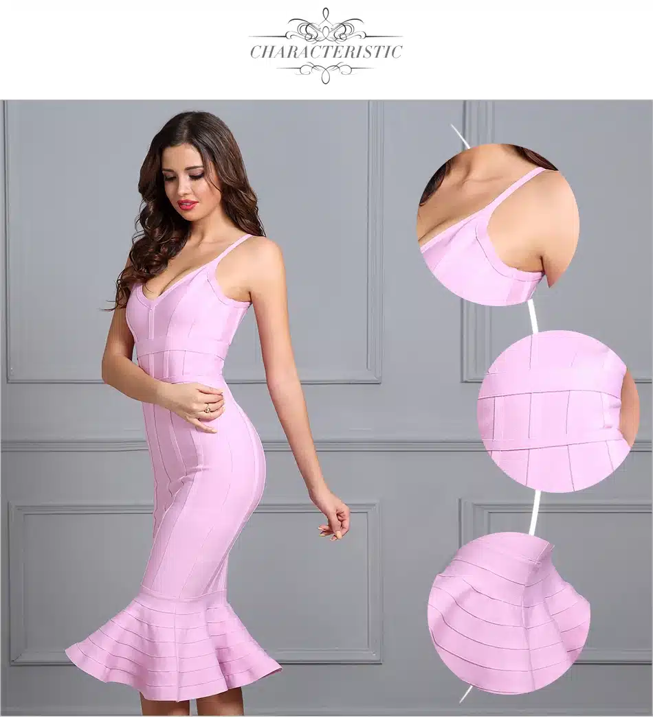 Adyce 2017 Women Summer Bandage Dress Pink Spaghetti Strap Mermaid Vestidos V-Neck Knee Length Celebrity Evening Party Dresses 14