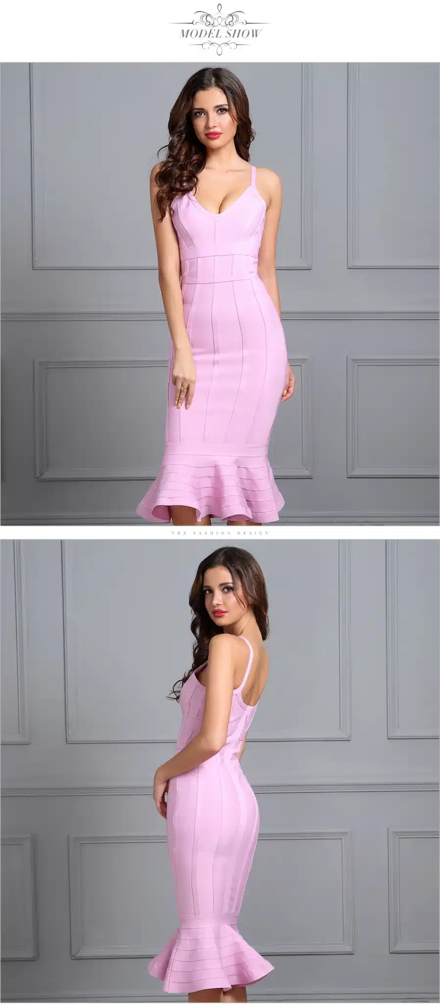 Adyce 2017 Women Summer Bandage Dress Pink Spaghetti Strap Mermaid Vestidos V-Neck Knee Length Celebrity Evening Party Dresses 15