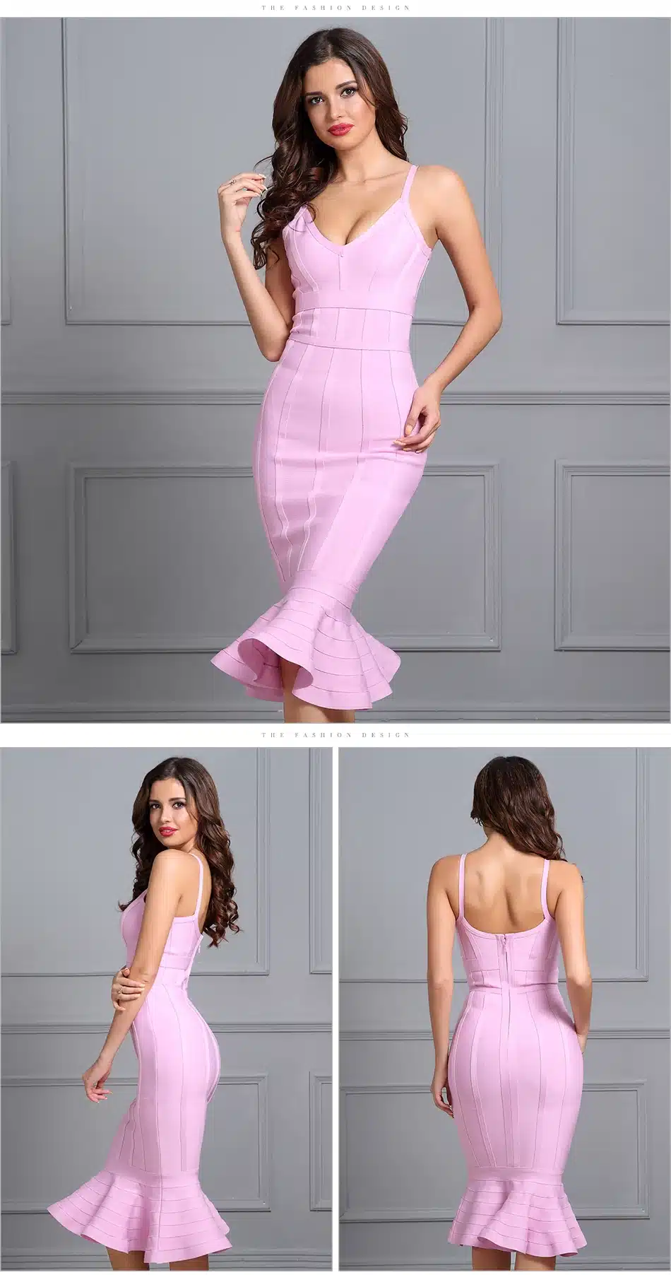Adyce 2017 Women Summer Bandage Dress Pink Spaghetti Strap Mermaid Vestidos V-Neck Knee Length Celebrity Evening Party Dresses 16