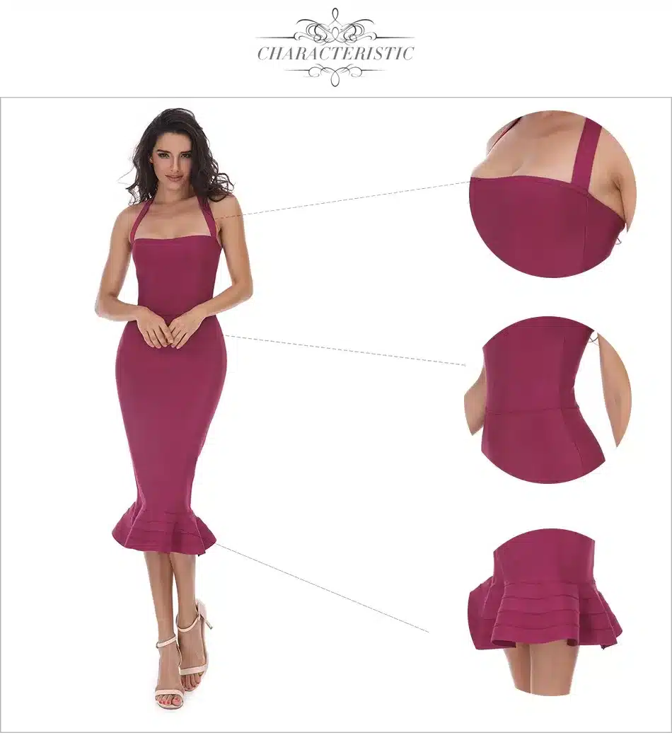 2017 New Women Party Bodycon Bandage Dress Sexy Khaki Wine Red Off Shoulder Halter Fishtail Midi Club Backless summer Dresses 14