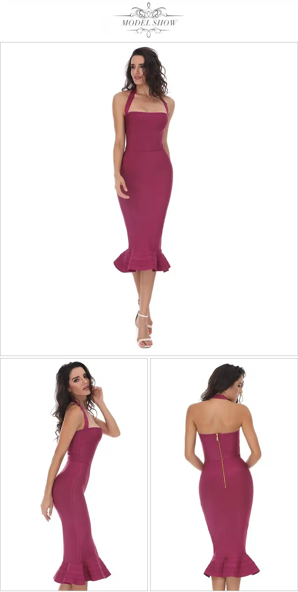 2017 New Women Party Bodycon Bandage Dress Sexy Khaki Wine Red Off Shoulder Halter Fishtail Midi Club Backless summer Dresses 15