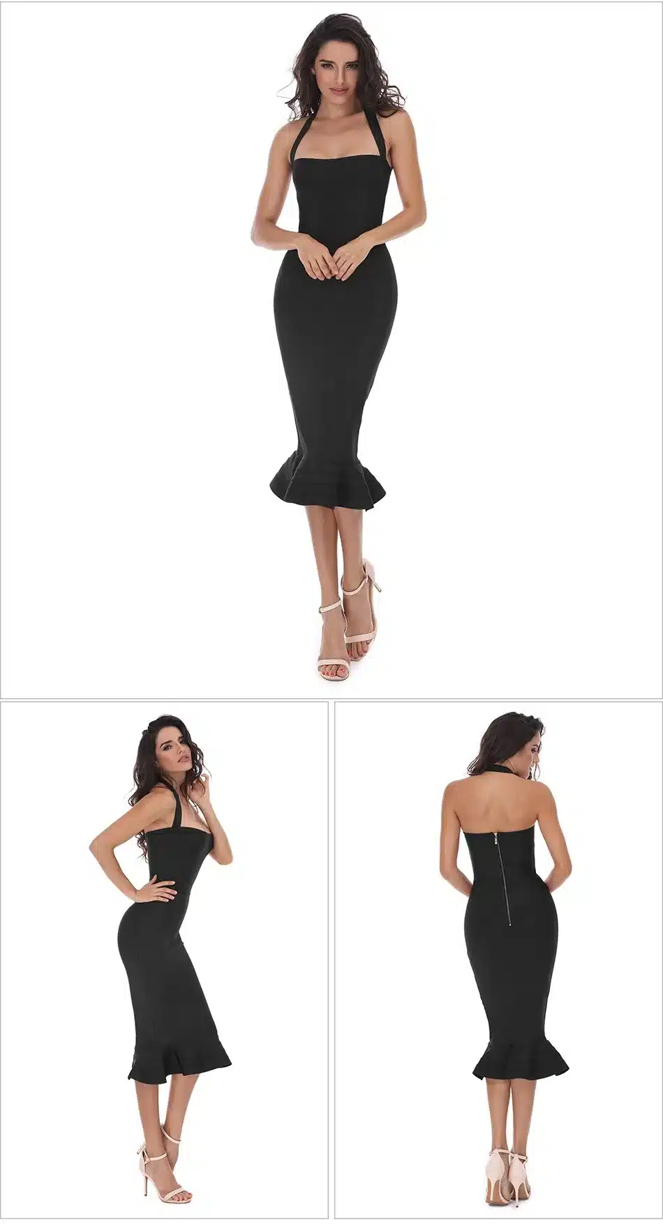 2017 New Women Party Bodycon Bandage Dress Sexy Khaki Wine Red Off Shoulder Halter Fishtail Midi Club Backless summer Dresses 16