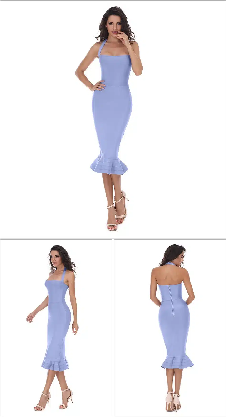 2017 New Women Party Bodycon Bandage Dress Sexy Khaki Wine Red Off Shoulder Halter Fishtail Midi Club Backless summer Dresses 17