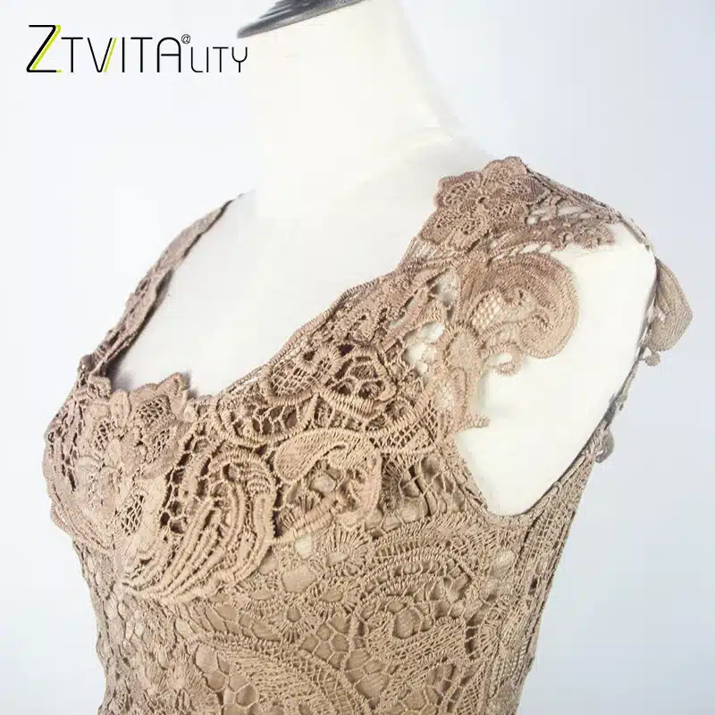 ZTVitality Vestidos 2017 Elegant Lace Patchwork Solid Sleeveless A-Line Fashion Dress Sexy Slim Party Dresses Vestido De Festa 17