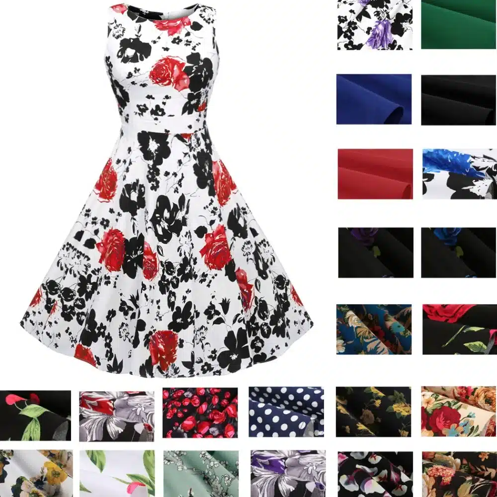 ACEVOG Women Dress Retro Vintage 1950s 60s Rockabilly Floral Swing Summer Dresses Elegant Bow-knot Tunic Vestidos Robe Oversize 19