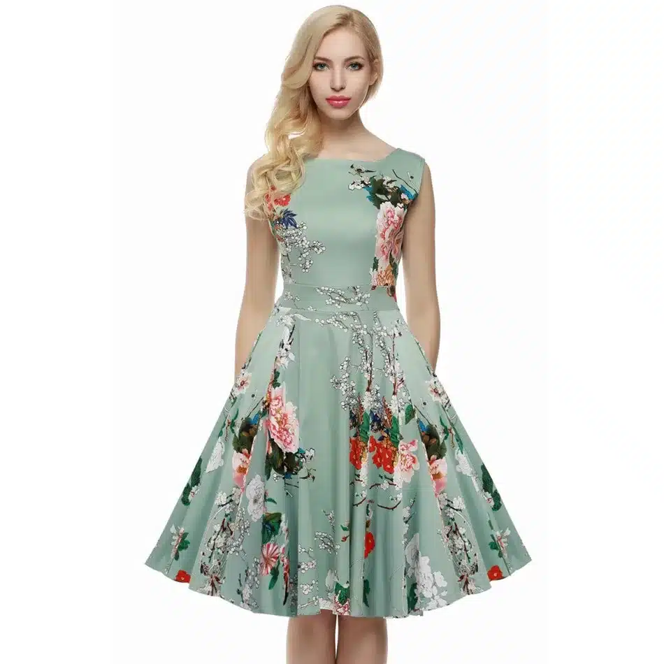 ACEVOG Women Dress Retro Vintage 1950s 60s Rockabilly Floral Swing Summer Dresses Elegant Bow-knot Tunic Vestidos Robe Oversize 20