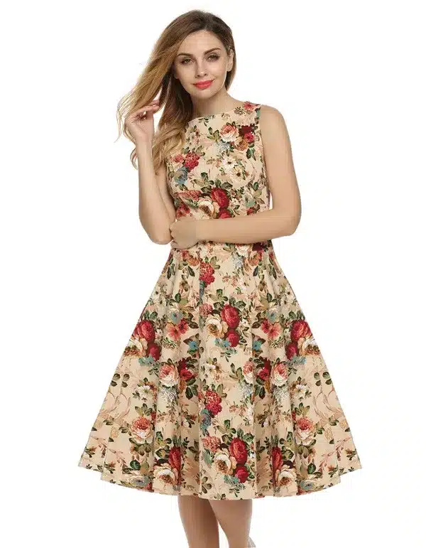 ACEVOG Women Dress Retro Vintage 1950s 60s Rockabilly Floral Swing Summer Dresses Elegant Bow-knot Tunic Vestidos Robe Oversize 22