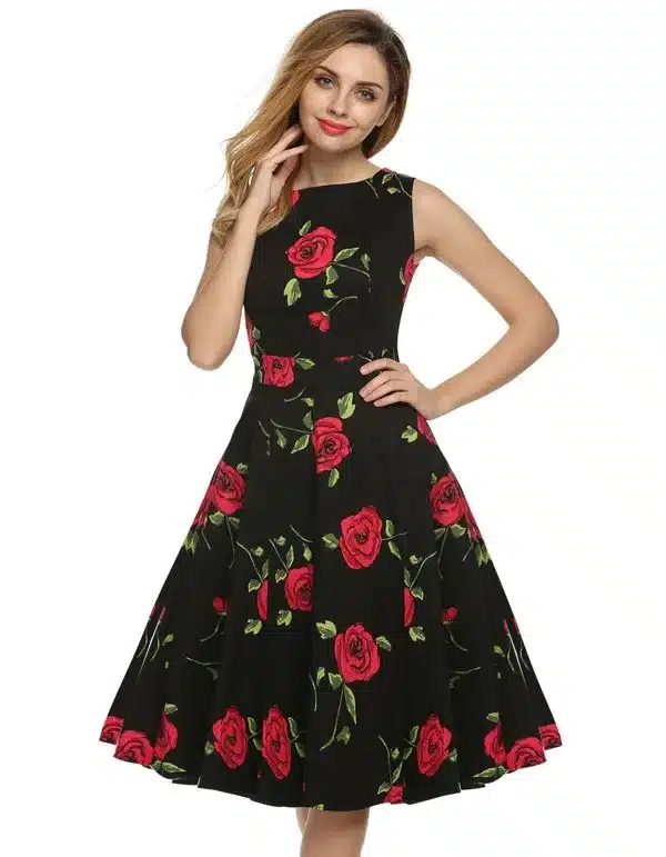 ACEVOG Women Dress Retro Vintage 1950s 60s Rockabilly Floral Swing Summer Dresses Elegant Bow-knot Tunic Vestidos Robe Oversize 23