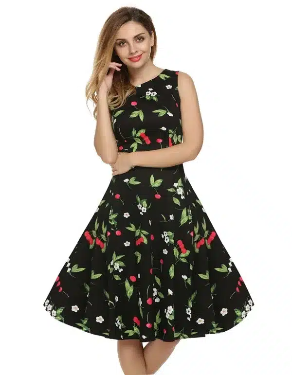 ACEVOG Women Dress Retro Vintage 1950s 60s Rockabilly Floral Swing Summer Dresses Elegant Bow-knot Tunic Vestidos Robe Oversize 25
