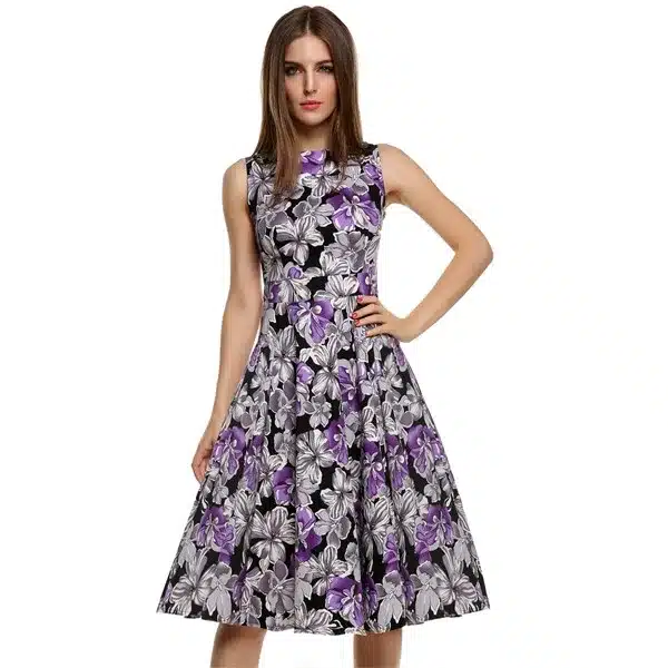ACEVOG Women Dress Retro Vintage 1950s 60s Rockabilly Floral Swing Summer Dresses Elegant Bow-knot Tunic Vestidos Robe Oversize 26