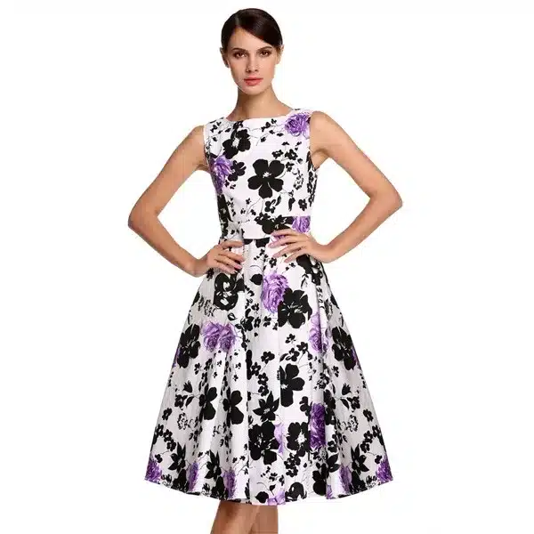 ACEVOG Women Dress Retro Vintage 1950s 60s Rockabilly Floral Swing Summer Dresses Elegant Bow-knot Tunic Vestidos Robe Oversize 28