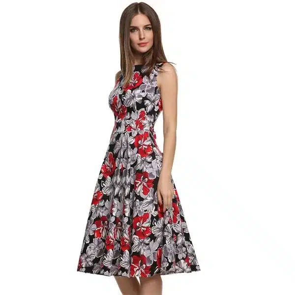 ACEVOG Women Dress Retro Vintage 1950s 60s Rockabilly Floral Swing Summer Dresses Elegant Bow-knot Tunic Vestidos Robe Oversize 31