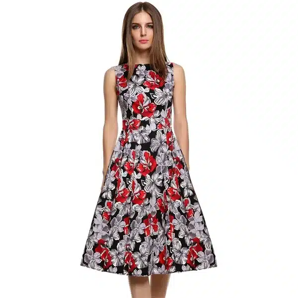 ACEVOG Women Dress Retro Vintage 1950s 60s Rockabilly Floral Swing Summer Dresses Elegant Bow-knot Tunic Vestidos Robe Oversize 30