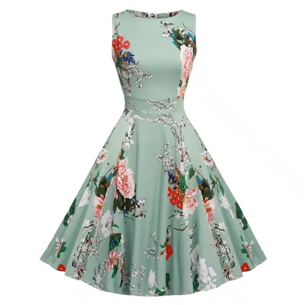 ACEVOG Women Dress Retro Vintage 1950s 60s Rockabilly Floral Swing Summer Dresses Elegant Bow-knot Tunic Vestidos Robe Oversize 42