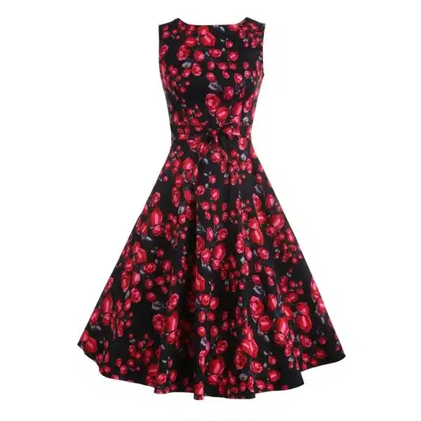 ACEVOG Women Dress Retro Vintage 1950s 60s Rockabilly Floral Swing Summer Dresses Elegant Bow-knot Tunic Vestidos Robe Oversize 48