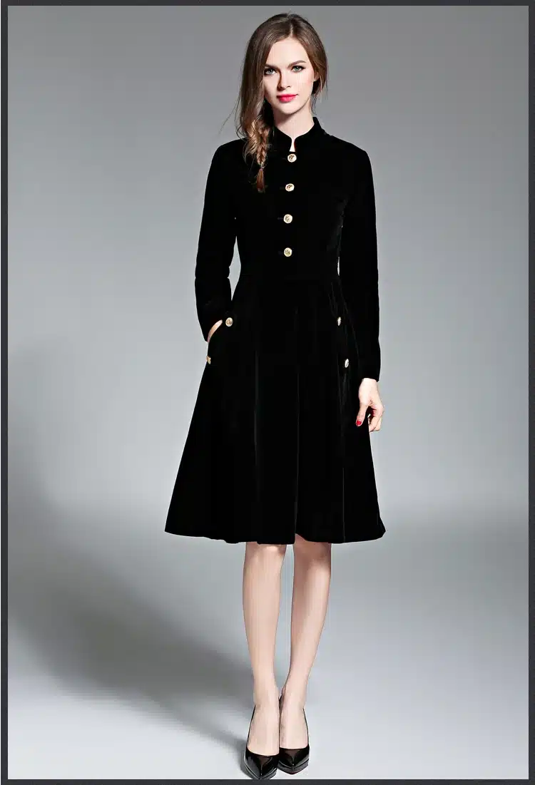 Elegant Black Velvet Dress Winter Dresses Women 2017 Vestido Vintage Long Sleeve Ladies Dresses Tunique Femme Dames Jurken 72990 12