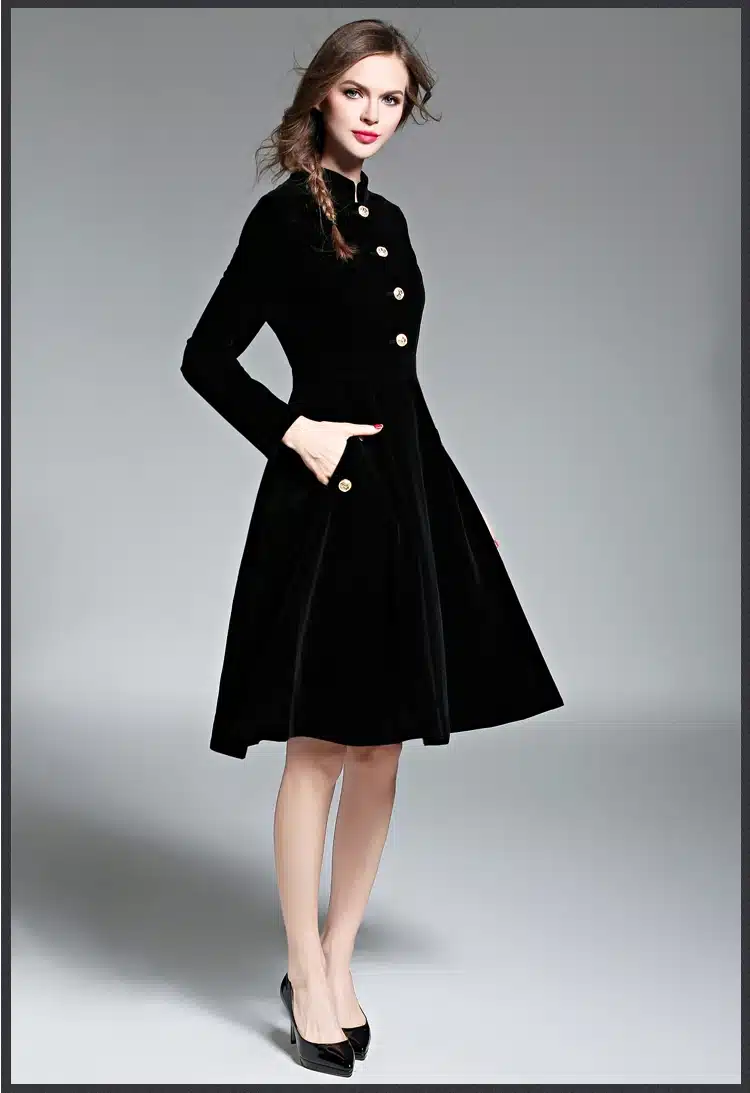 Elegant Black Velvet Dress Winter Dresses Women 2017 Vestido Vintage Long Sleeve Ladies Dresses Tunique Femme Dames Jurken 72990 13