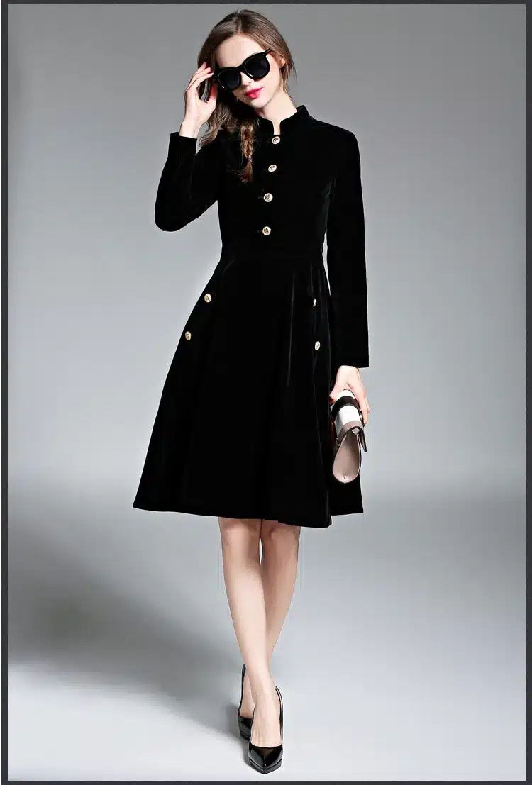 Elegant Black Velvet Dress Winter Dresses Women 2017 Vestido Vintage Long Sleeve Ladies Dresses Tunique Femme Dames Jurken 72990 14