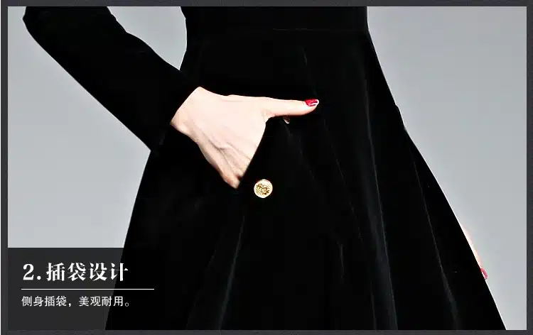 Elegant Black Velvet Dress Winter Dresses Women 2017 Vestido Vintage Long Sleeve Ladies Dresses Tunique Femme Dames Jurken 72990 17