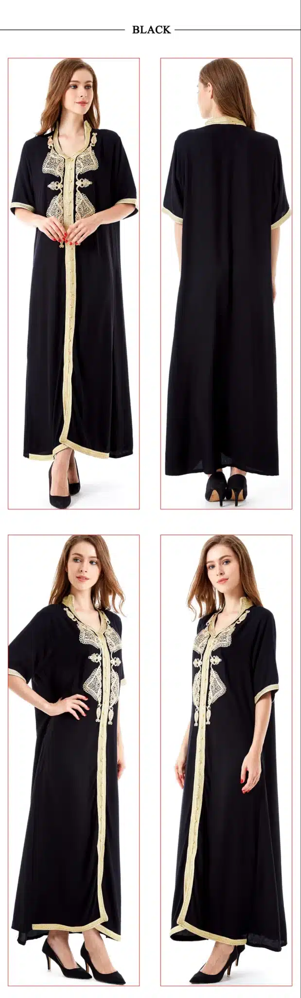 Women islamic clothing Maxi Long sleeve long Dress moroccan Kaftan embroidery dress vintage abaya Muslim Robes gown hijab style 11
