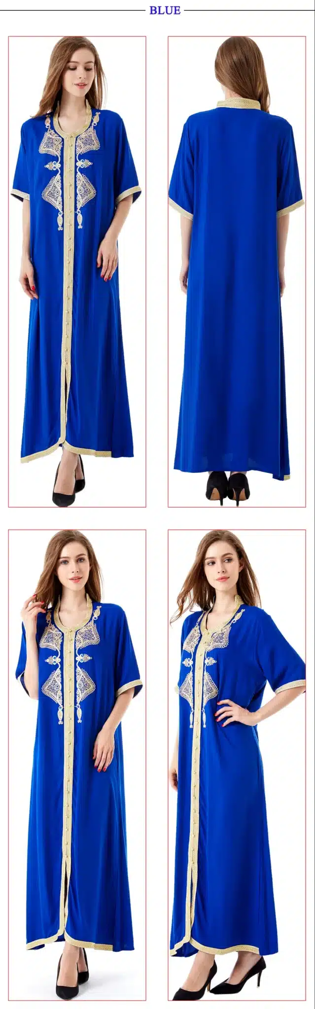 Women islamic clothing Maxi Long sleeve long Dress moroccan Kaftan embroidery dress vintage abaya Muslim Robes gown hijab style 12
