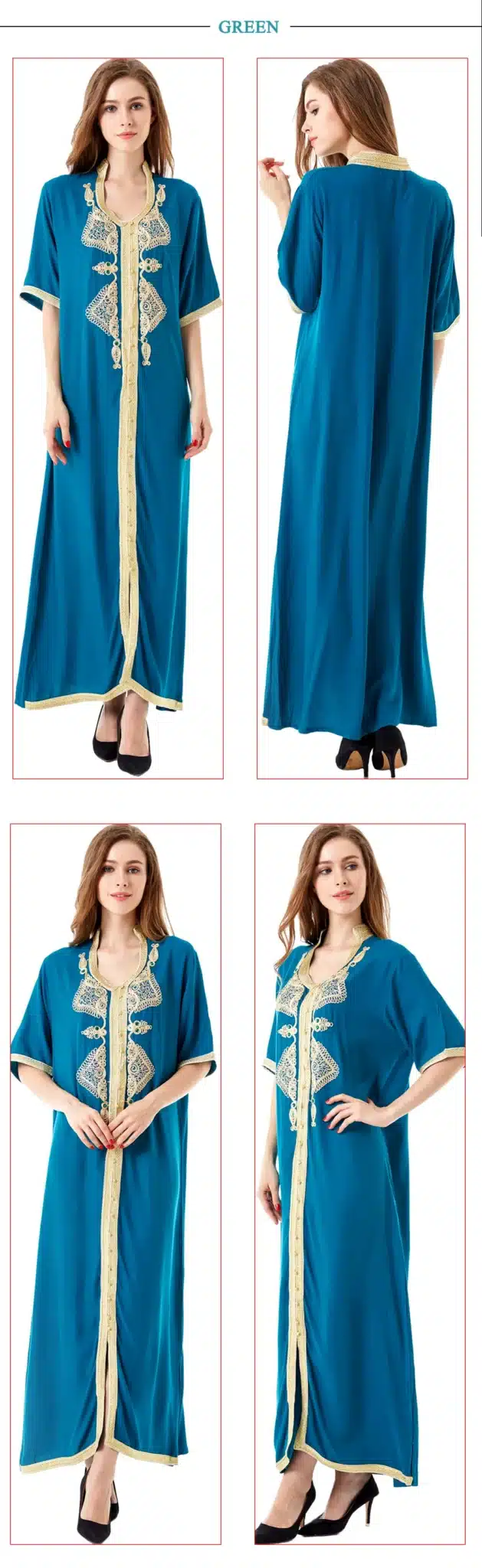 Women islamic clothing Maxi Long sleeve long Dress moroccan Kaftan embroidery dress vintage abaya Muslim Robes gown hijab style 13