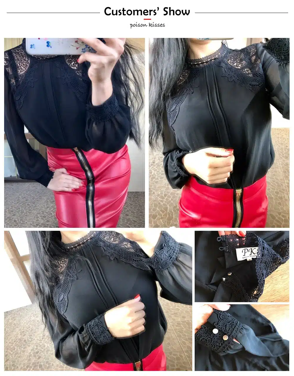 PK Black Lace Blouse 2017 Women Tops Blouses Female Shirts Feminine Cuff Femme Chiffon Puff Long Sleeve Blouse Shirt Women 13