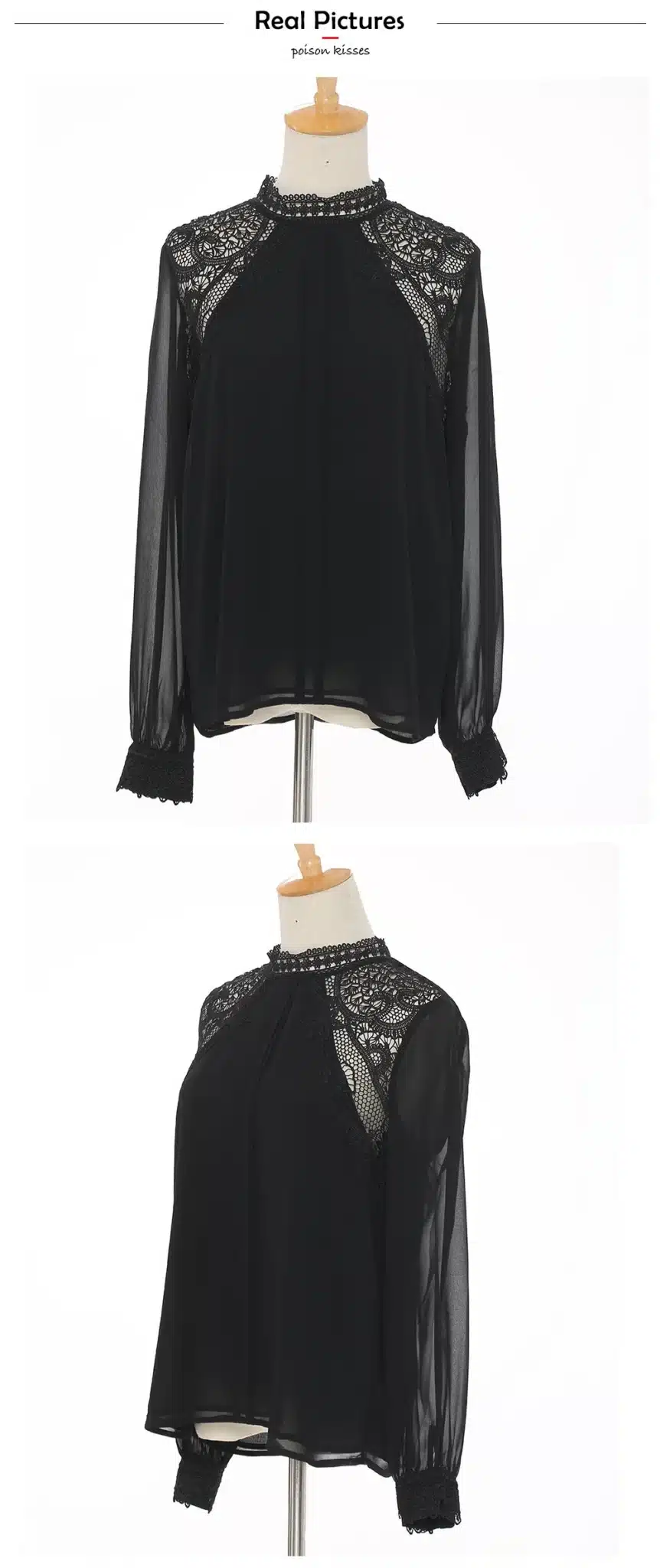 PK Black Lace Blouse 2017 Women Tops Blouses Female Shirts Feminine Cuff Femme Chiffon Puff Long Sleeve Blouse Shirt Women 17