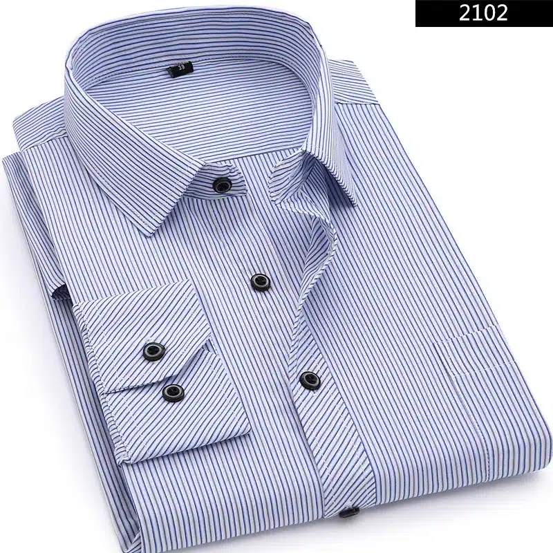 Plus Large Size 8XL 7XL 6XL 5XL 4XL Mens Business Casual Long Sleeved Shirt Classic Striped Male Social Dress Shirts 2