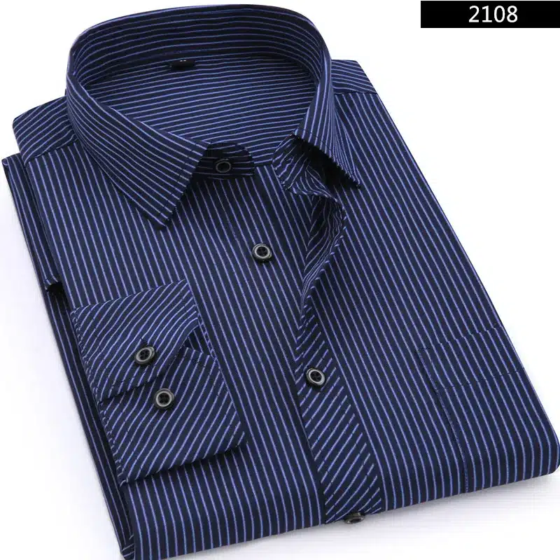 Plus Large Size 8XL 7XL 6XL 5XL 4XL Mens Business Casual Long Sleeved Shirt Classic Striped Male Social Dress Shirts 5
