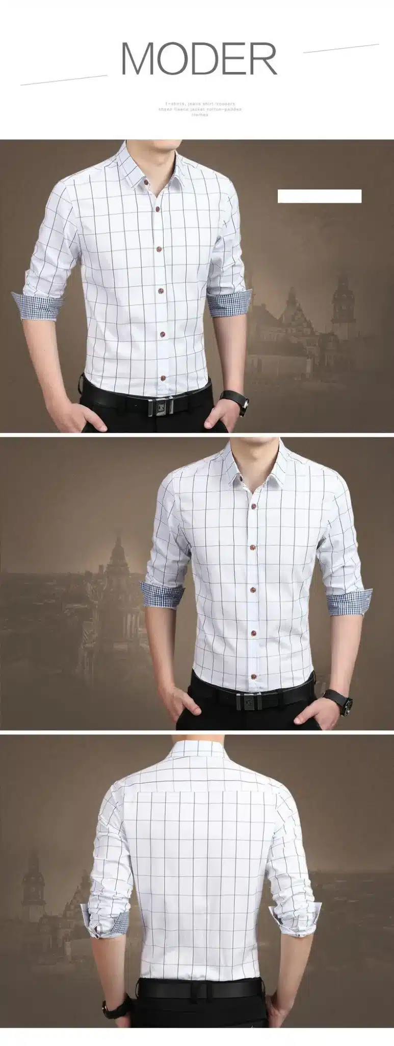 ZhenZhou Plaid Men Shirts Tailoring Slim Fit M-5XL 100% Cotton Mens Dress Shirts Male Clothes Social Casual Shirt Men Brand 4