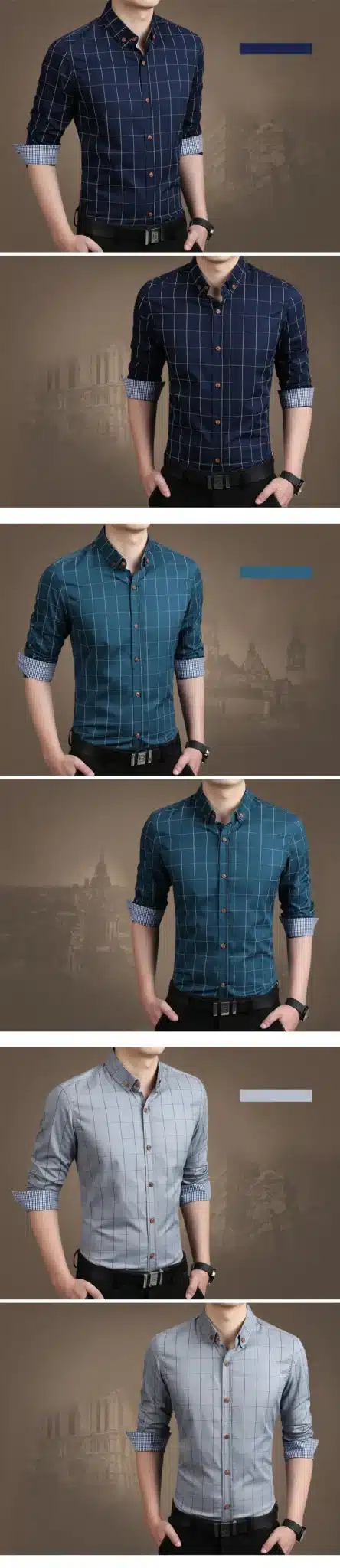 ZhenZhou Plaid Men Shirts Tailoring Slim Fit M-5XL 100% Cotton Mens Dress Shirts Male Clothes Social Casual Shirt Men Brand 5