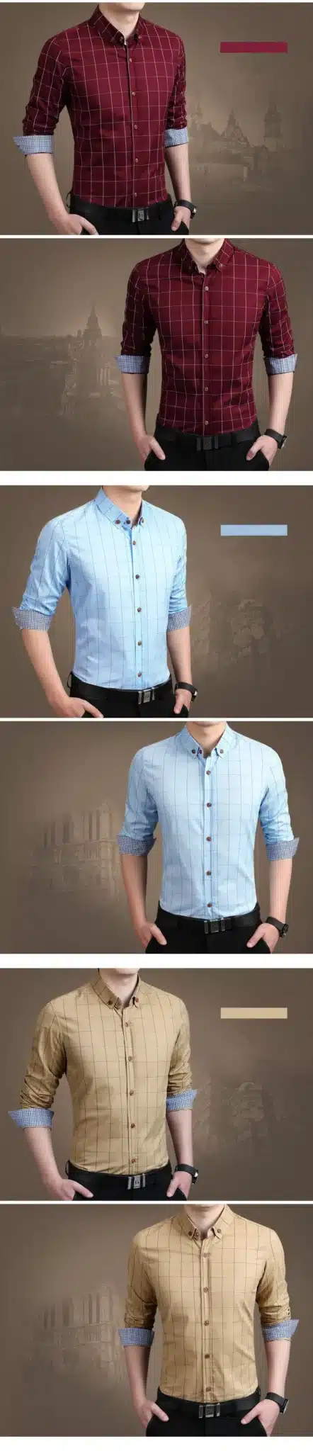 ZhenZhou Plaid Men Shirts Tailoring Slim Fit M-5XL 100% Cotton Mens Dress Shirts Male Clothes Social Casual Shirt Men Brand 6
