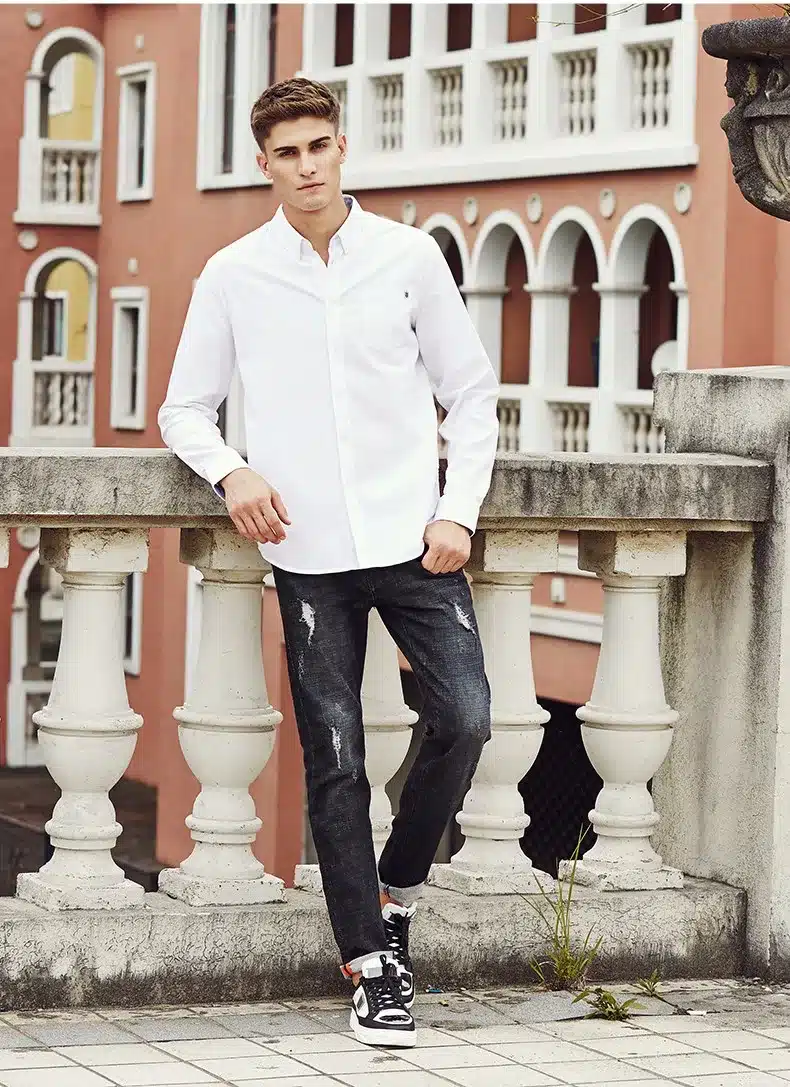 Pioneer Camp casual shirt men brand clothing 2017 new long sleeve slim fit solid male shirt quality 100% cotton white 666211 23