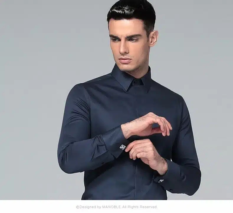 Men's Dress Shirt 100% Cotton 2016 Brands New Regular Fit Cufflink Shirts Business Long Sleeve Business Suits Shirts Solid Color 22