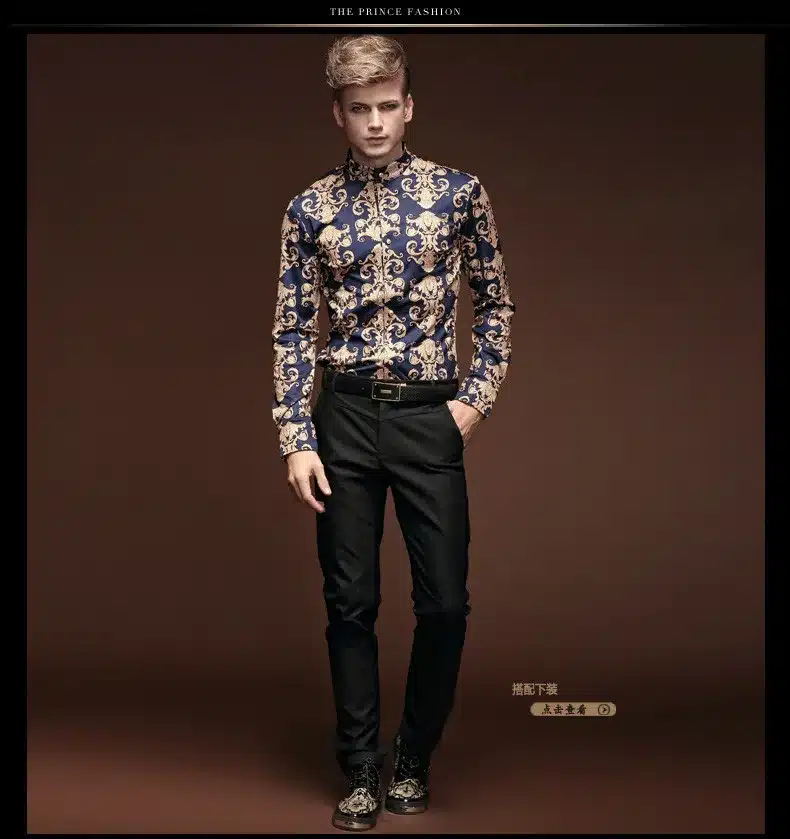 FanZhuan Free shipping new male 2015 autumn and winter men clothes baroque style long-sleeved men casual men shirt personality 8