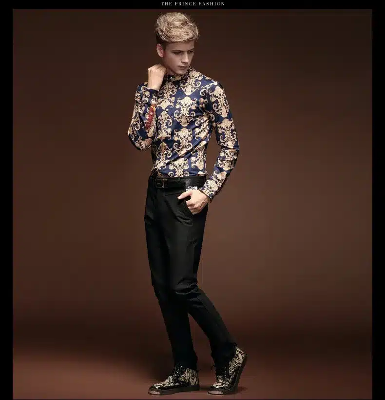 FanZhuan Free shipping new male 2015 autumn and winter men clothes baroque style long-sleeved men casual men shirt personality 9