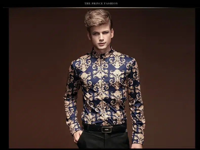 FanZhuan Free shipping new male 2015 autumn and winter men clothes baroque style long-sleeved men casual men shirt personality 11