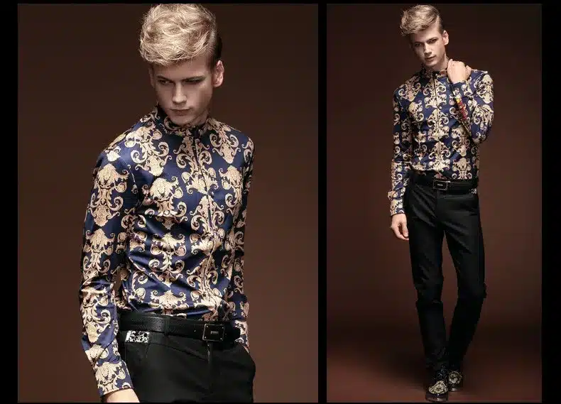 FanZhuan Free shipping new male 2015 autumn and winter men clothes baroque style long-sleeved men casual men shirt personality 12