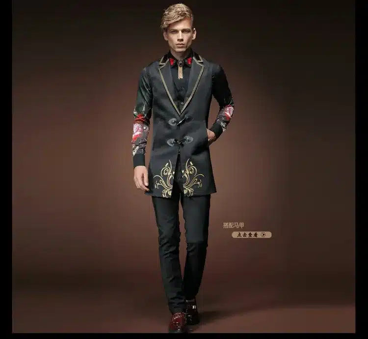 Free Shipping New fashion casual men's personality male Korean long sleeved shirt black embroidery flower shirt 2033 FanZhuan 23