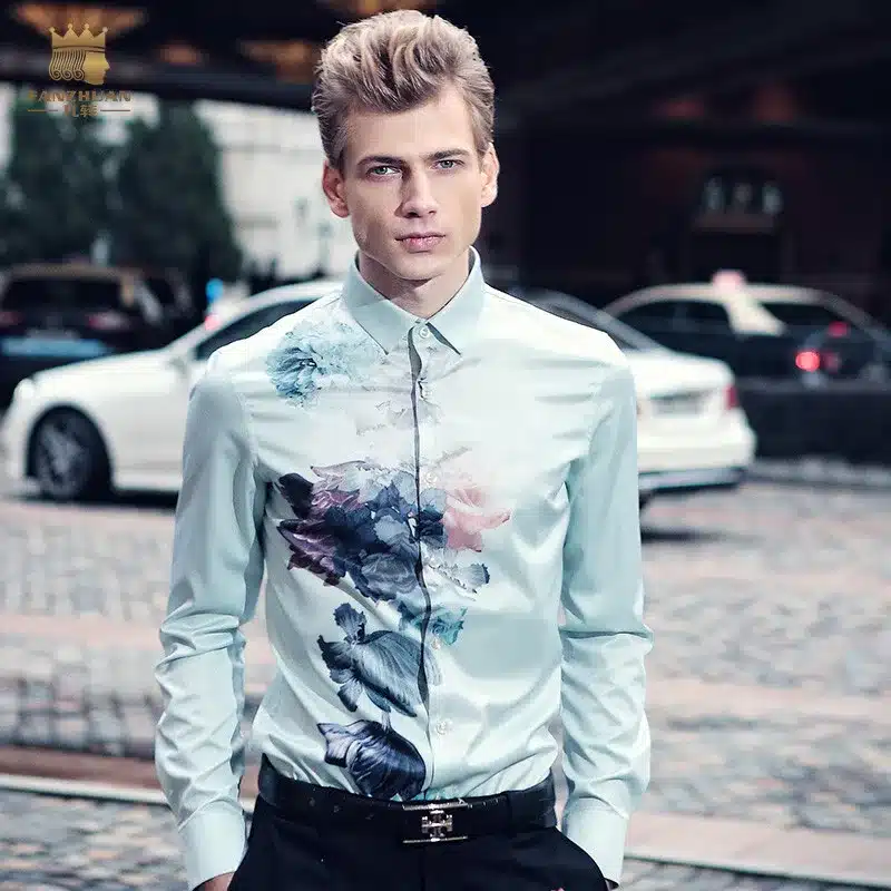 fanzhuan Free shipping New male man Summer casual fashion Men's flower prints Mens Long Sleeved Shirt Korean On Sale 612003 9