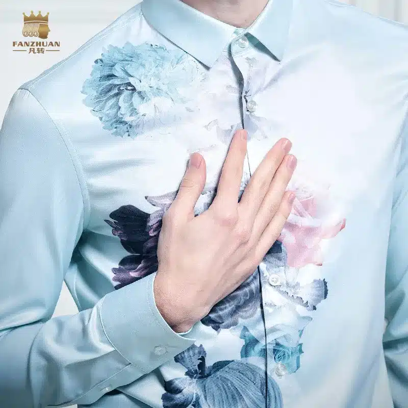 fanzhuan Free shipping New male man Summer casual fashion Men's flower prints Mens Long Sleeved Shirt Korean On Sale 612003 11